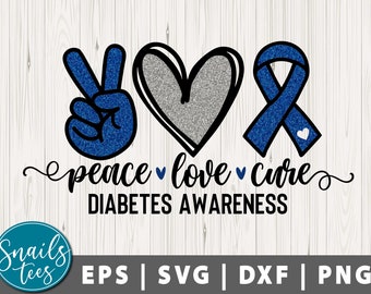 Peace Love Cure Svg Png Sublimatie digitale download Diabetes Awareness Png Peace Love Cure Diabetes Awareness Cure PNG digitale afdrukbare