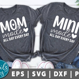 Mamá y Mini Mode Set de 2 svg png Dxf Día de la Madre Svg Mamá, Son Daughter svg Diseño de camisa a juego Diseño de sublimación Archivo cortado Cricut Cameo