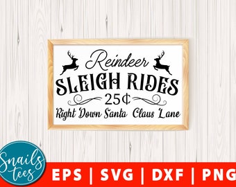 Sleigh Rides Svg Eps Dxf Png Farmhouse Christmas File Holiday Reindeer Rides Christmas Design Sleigh Rides Christmas cut File Cricut Cameo