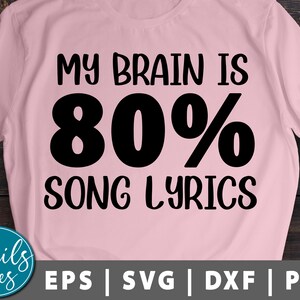 Mój mózg to około 80% Teksty piosenek svg png dxf plik do cięcia cricut Cameo Silhouette Sarcastic Svg Funny Svg Women's svg Funny Saying Designs