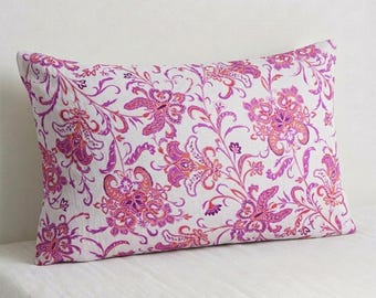 Pink Floral India Block Print Linen Pillow Cover