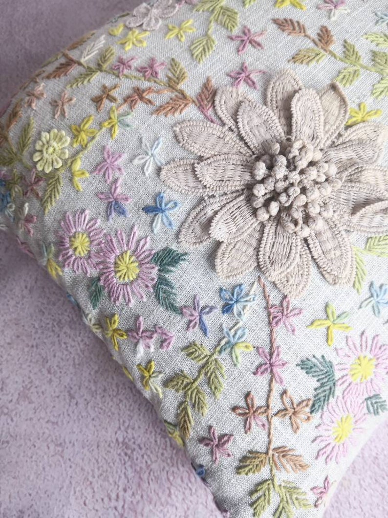 Hmong hemp stitch embroidery flowers pillow, Special custom made for ESAN Studio, floral pillow, 12x20 pillow, lumbar pillow, 100% handmade image 5