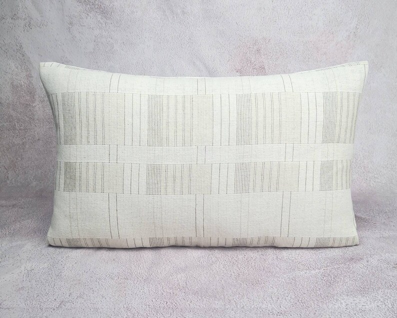netrual pillow Ivory and Brown chiang mai cotton striped pillow minimal pillow ethic pillow Hmong pillow 12x20 pillow lumbar pillow