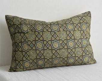 Brown India Block Print Pillow Cover, Floral Asian Design
