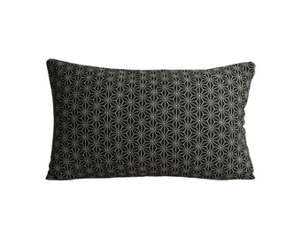 Black Japanese print asanoha pattern pillow, Asian print pillow, blue pillow, Japan style pillow, Kyoto memory collection, Hmong pillow