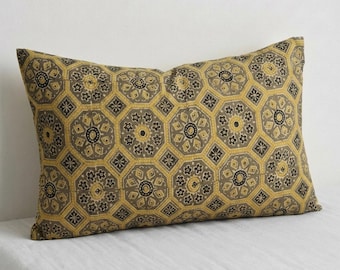 Brown India Block Print Pillow Cover, Floral Asian Design