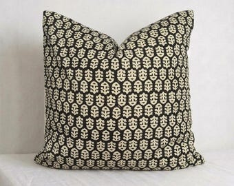 Handmade Block Print Pillow Cover Indian Cotton Cushion Cover Black Cream Boho Farmhouse Decor Black Cream Pillow