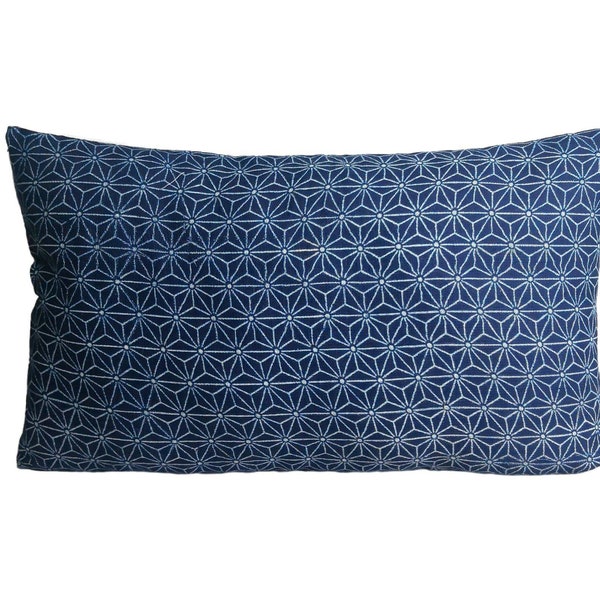 Indigo Japanese print asanoha pattern pillow, Asian print pillow, blue pillow, Japan style pillow, Kyoto memory collection, Hmong pillow