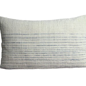 Organic Neutral & Indigo Handwoven Pillow Cover : ISAN Fabric Natural dye, Handwoven Pillow, lumbra pillow, 12x20 pillow, blue pillow
