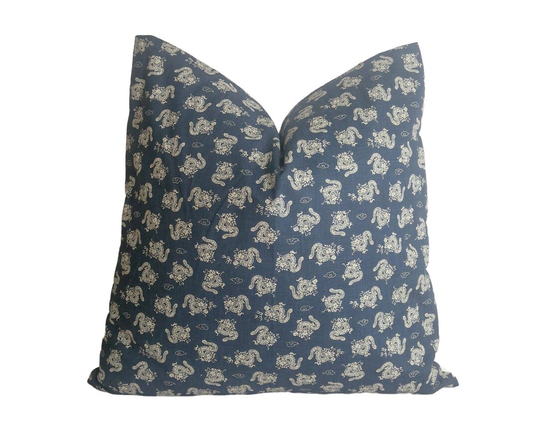 Indigo Japan Print Dragon Pillow Japan Pillow Cover Dragon Etsy
