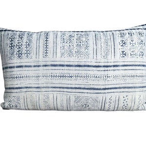 Vintage Hmong Indigo Batik Pillow - Hill Tribe Cotton Blue White, Ethnic Indigo Pillow, Tribal Pillow, 12x20 Pillow, limited edition pillow