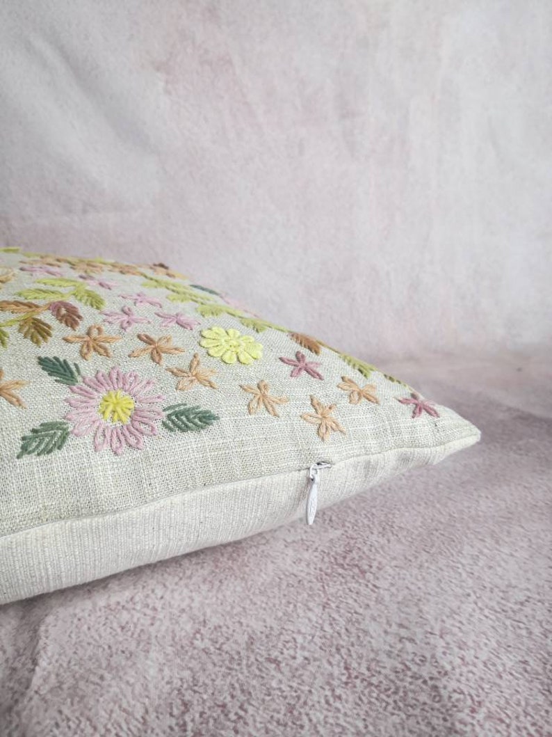 Hmong hemp stitch embroidery flowers pillow, Special custom made for ESAN Studio, floral pillow, 12x20 pillow, lumbar pillow, 100% handmade image 6