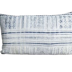 Vintage Hmong Indigo Batik Pillow - Hill Tribe Cotton Blue White, Ethnic Indigo Pillow, Tribal Pillow,