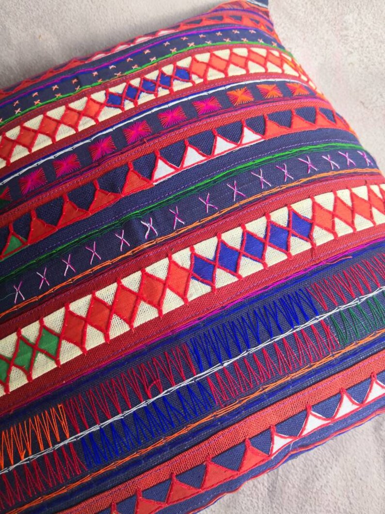 Hand Stitched Akha Tribe Textile Cushion Cover Cotton Weave Etsy