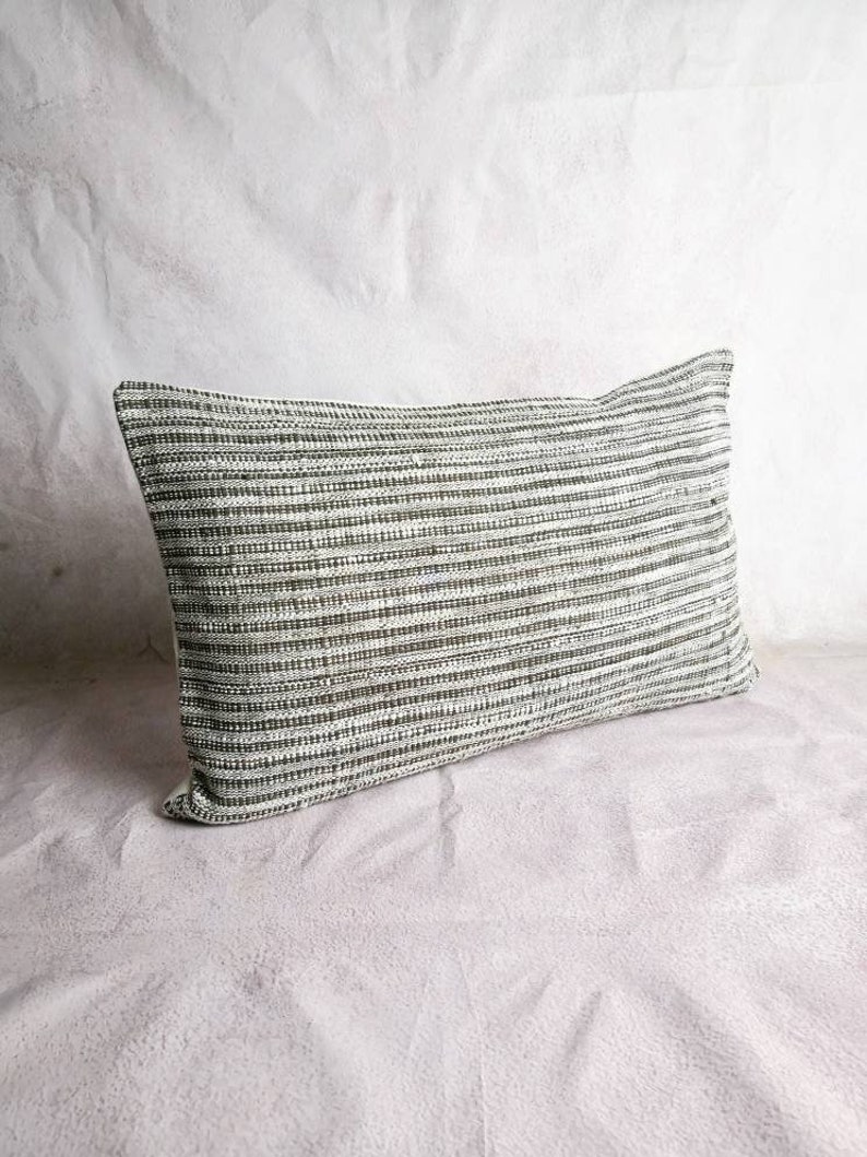 Organic Neutral & Dark brown Handwoven striped Pillow Cover : ESAN Fabric Natural dye, Handwoven Pillow, custom made pillow, image 4