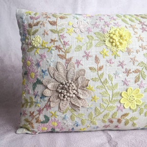 Hmong hemp stitch embroidery flowers pillow, Special custom made for ESAN Studio, floral pillow, 12x20 pillow, lumbar pillow, 100% handmade image 3