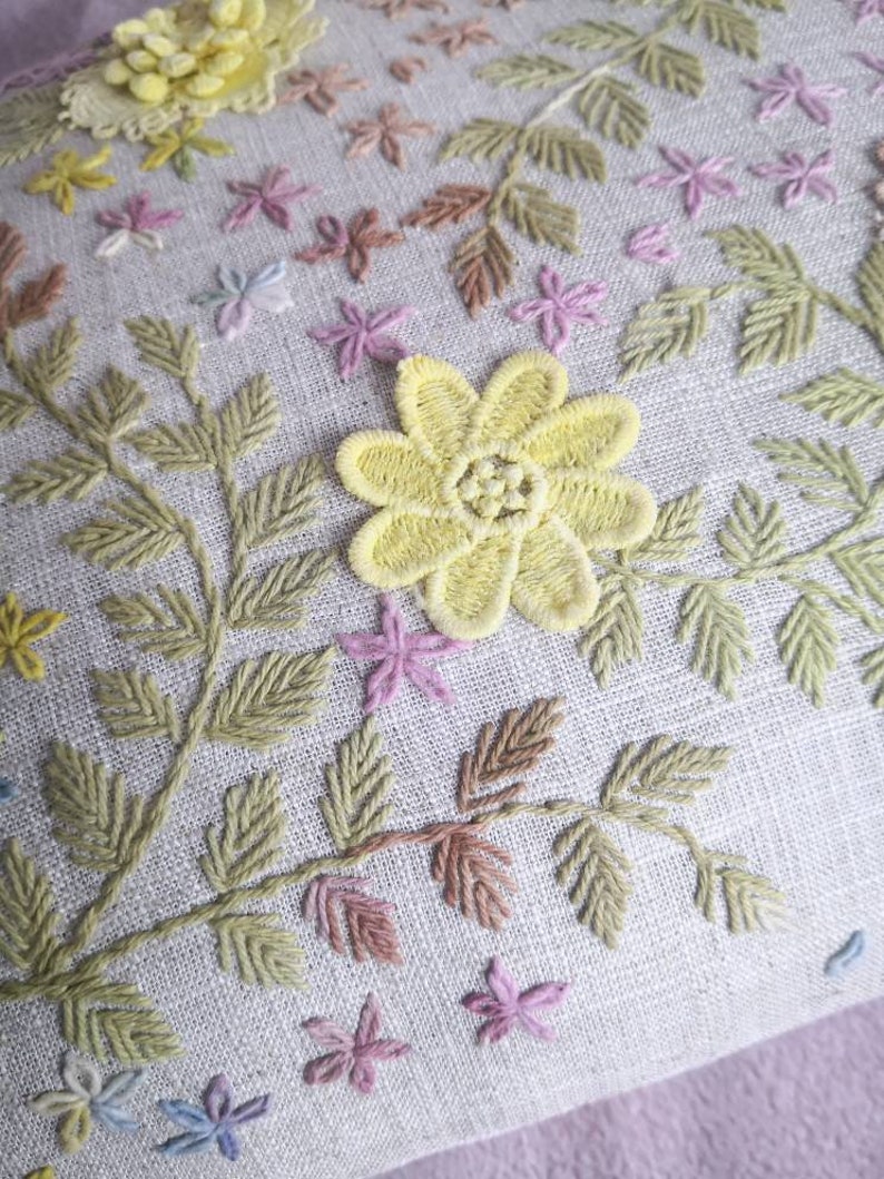 Hmong hemp stitch embroidery flowers pillow, Special custom made for ESAN Studio, floral pillow, 12x20 pillow, lumbar pillow, 100% handmade image 7