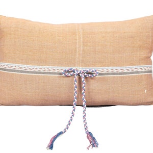 Karen Hill Tribe handwoven Textile pillow, Brown Tribal Rustic Natural Handwoven Cushion Cover : 12x20 Ethnic Pillow Hmong pillow X05