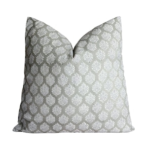 Gray India hand block print pillow, handmade block print pillow, Asian print collection pillow, Brown pillow, floral pillow