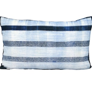 Vintage Hmong hemp indigo batik lumbar pillow,vintage hemp hand dyed Hmong , Vintage Hill Tribe Hemp Cushion Cover : 12x20&quot;