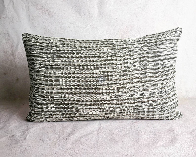Organic Neutral & Dark brown Handwoven striped Pillow Cover : ESAN Fabric Natural dye, Handwoven Pillow, custom made pillow, image 2