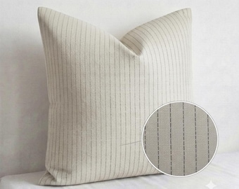 Sashiko-Inspired Woven Pillow Cover, Japanese Minimalist Cushion, Neutral Japandi Decor