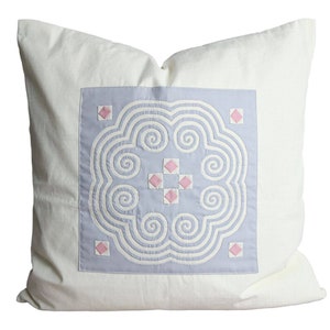 Hmong cream with pastel patchwork pillow, handmade patchwork pillow ,Tribal Hand Stitched Cushion Cover, 20x20 pillow, Hmong limited edition