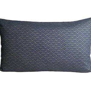 Blue with Gold print Japanese pillow, japanese wave pillow, Print collection pillow, indigo pillow, LUXE pillow, custom pillow, japan print
