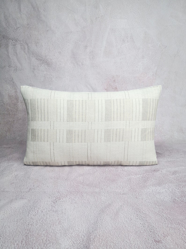 netrual pillow Ivory and Brown chiang mai cotton striped pillow minimal pillow ethic pillow Hmong pillow 12x20 pillow lumbar pillow