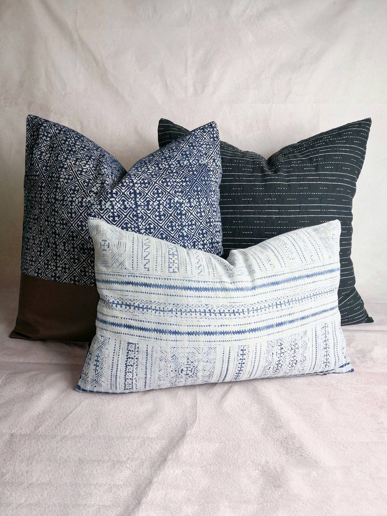 Hmong indigo combo set pillow, Sashiko pillow, Hmong new ethic pillow , vintage hmong pillow image 7