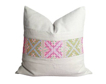 Hmong Hand Stitched pillow , Hmong hand stitch , Handmade , Boho pillow ,Hill Tribe Cotton,Tribal Pillow,