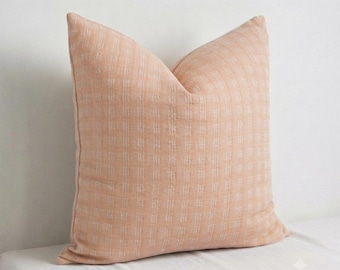 Handwoven Isan Cotton Pillow Cover, Muted Peach Beige Boho Japandi Textile