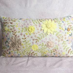 Hmong hemp stitch embroidery flowers pillow, Special custom made for ESAN Studio, floral pillow, 12x20 pillow, lumbar pillow, 100% handmade image 2