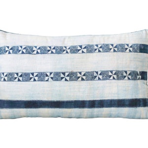 Vintage Hmong hemp indigo batik lumbar pillow,vintage hemp hand dyed Hmong , Vintage Hill Tribe Hemp Cushion Cover : 12x20&quot;