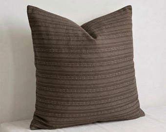 Handwoven Thai Isan Cotton Pillow Cover, Striped Farmhouse Throw Cushion