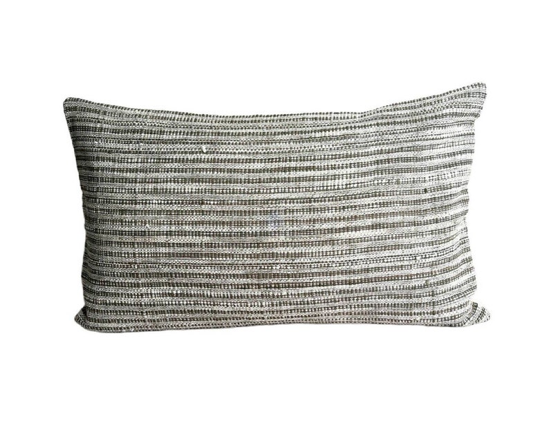Organic Neutral & Dark brown Handwoven striped Pillow Cover : ESAN Fabric Natural dye, Handwoven Pillow, custom made pillow, image 1