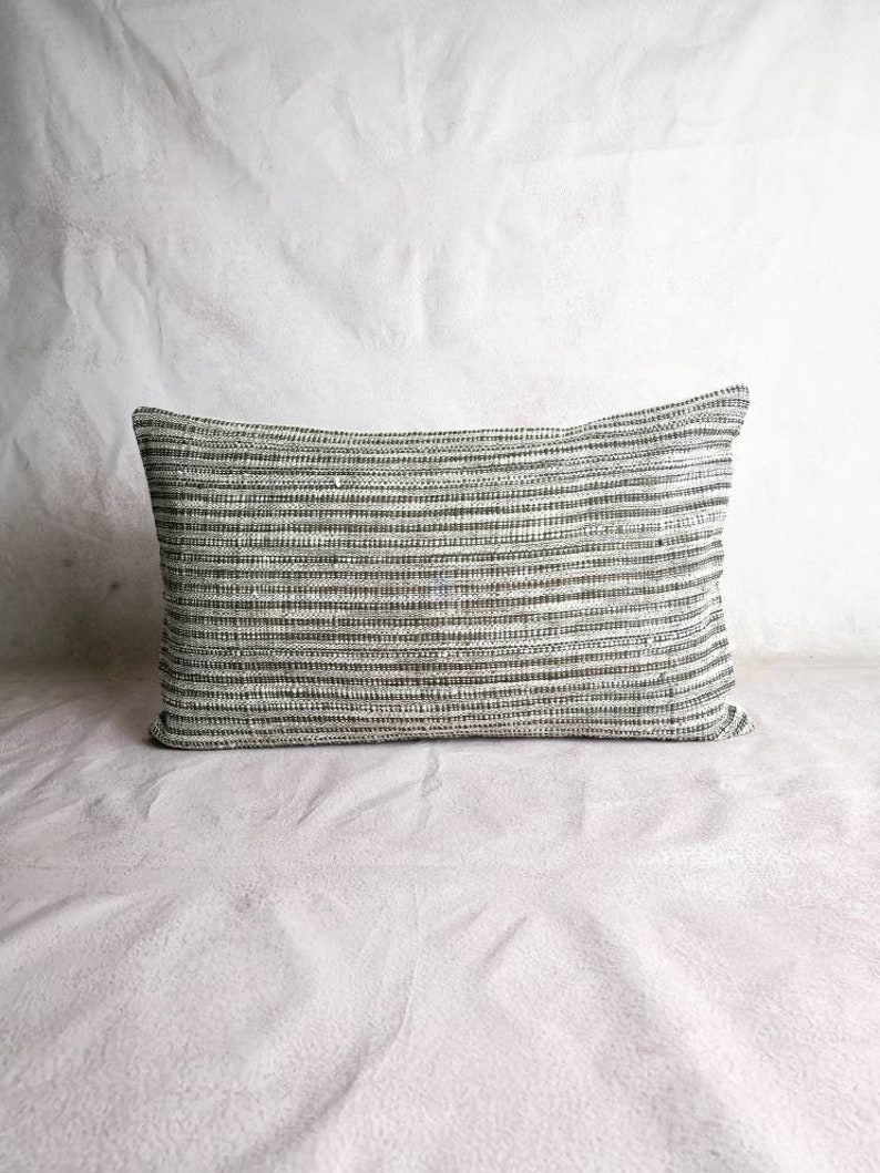 Organic Neutral & Dark brown Handwoven striped Pillow Cover : ESAN Fabric Natural dye, Handwoven Pillow, custom made pillow, image 6