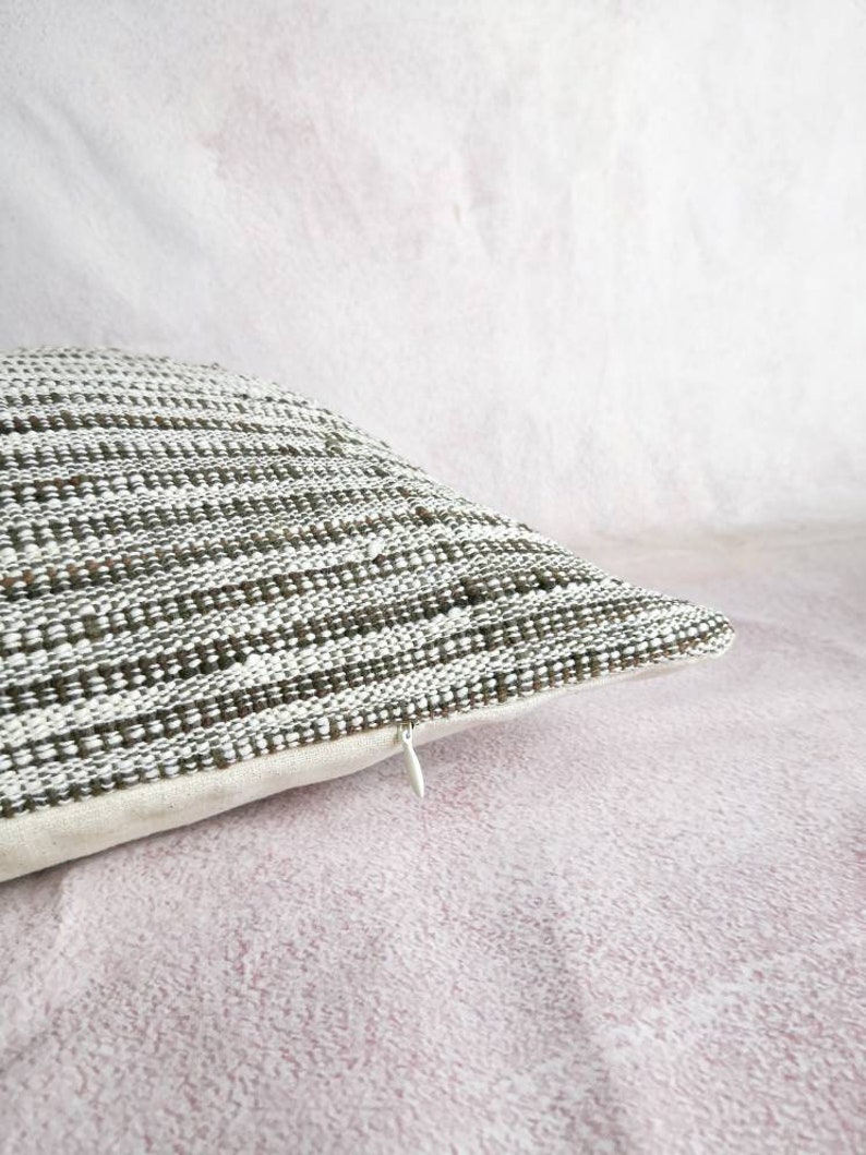 Organic Neutral & Dark brown Handwoven striped Pillow Cover : ESAN Fabric Natural dye, Handwoven Pillow, custom made pillow, image 5