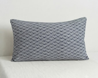 Japanese Wave Pillow Cover, Navy Blue Print, Japandi Home Decor (Hidden Zipper)