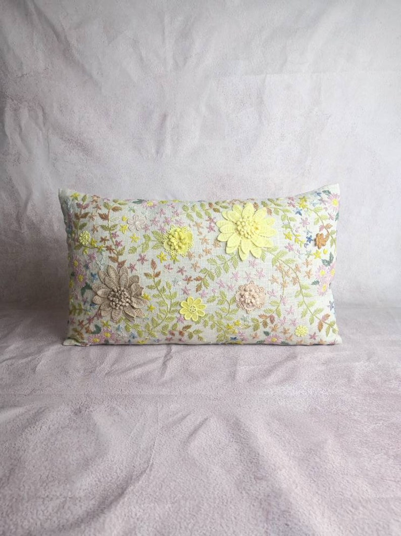 Hmong hemp stitch embroidery flowers pillow, Special custom made for ESAN Studio, floral pillow, 12x20 pillow, lumbar pillow, 100% handmade image 8