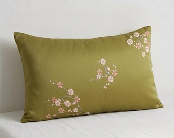 Vintage Japanese Kimono Pillow Cover, Upcycled Fabric, 12x20 Lumbar Cushion