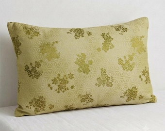 Japanese Asanoha Pillow Cover, Gold Floral Print, Luxury Gold Satin Back