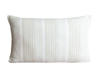 Cream & White Lanna Hmong striped woven pillow, neutral pillow covers, minimal pillow, 12x20 pillow, lumbar pillow