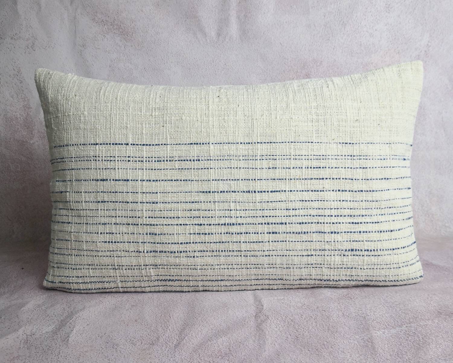 Organic Neutral & Indigo Handwoven Pillow Cover ISAN Fabric Natural