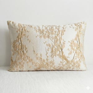 Metallic Gold Jacquard Pillow Cover | Sakura Japanese Pattern Cushion | Elegant Throw Pillow