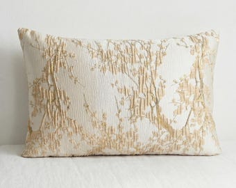 Metallic Gold Jacquard Pillow Cover | Sakura Japanese Pattern Cushion | Elegant Throw Pillow