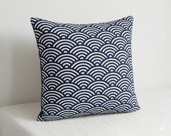 Indigo kussenhoes Japanse golf, katoenen kussen met print