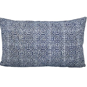 Hmong Indigo Batik Pillow No. 3 Hill Tribe batik lumbar pillow, Ethnic Indigo Pillow, Tribal Pillow,Batik Throw Pillow Cushion Cover 12x20&quot;