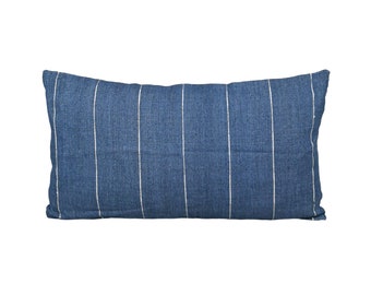 Handwoven Lumbar Pillow Cover : Hill Tribe Fabric, Ethnic Cotton Hemp Indigo Cotton Throw Pillow Cushion Cover