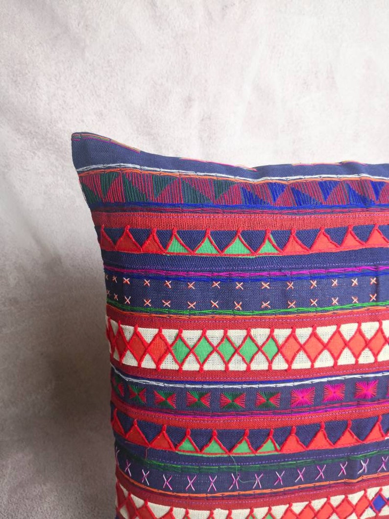 Hand Stitched Akha Tribe Textile Cushion Cover Cotton Weave Etsy